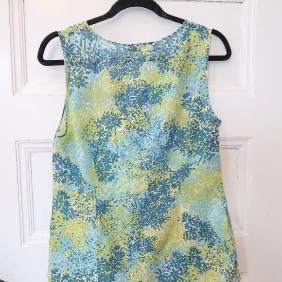 Pendleton Blue Green Abstract Print Silk Cotton Sleeveless Blouse - Picture 4 of 4